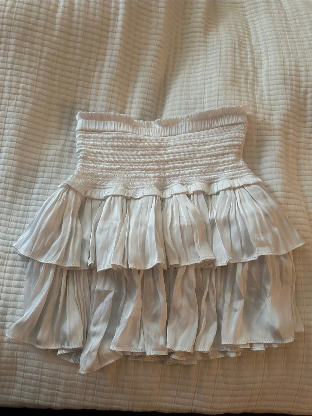 White Tiered Smocked Mini Skirt